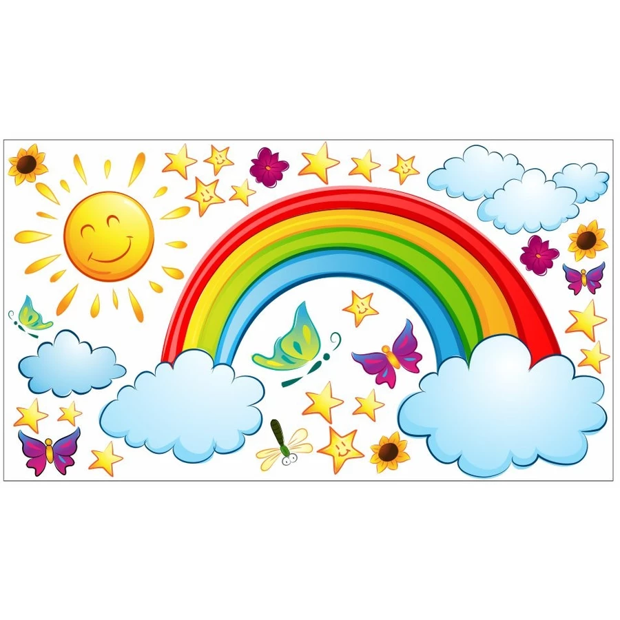 Nikima Wandtattoo 006 Wandtattoo Regenbogen Sonne Wolken Sterne bunt