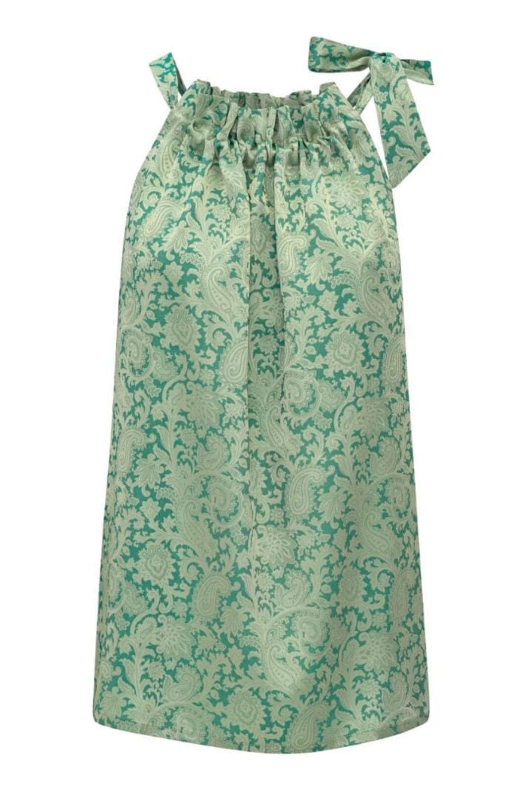Karmamia Ruffle Tie Top emerald gold jacquard