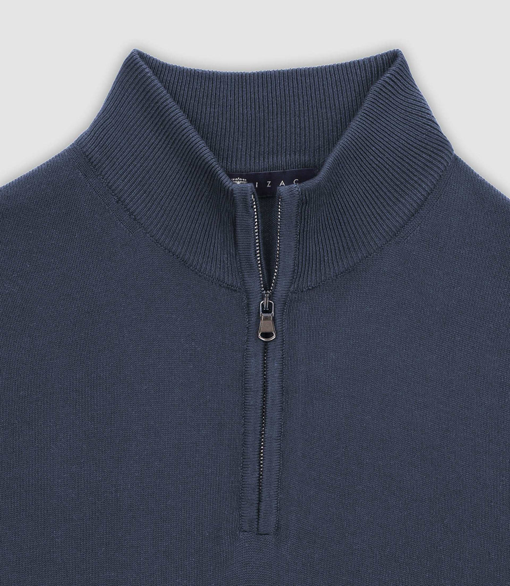 Pull col demi zip indigo