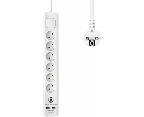 Andersson ELS 5.1 -  6 way with switch, USB 5V 2.1A, 1,5m White