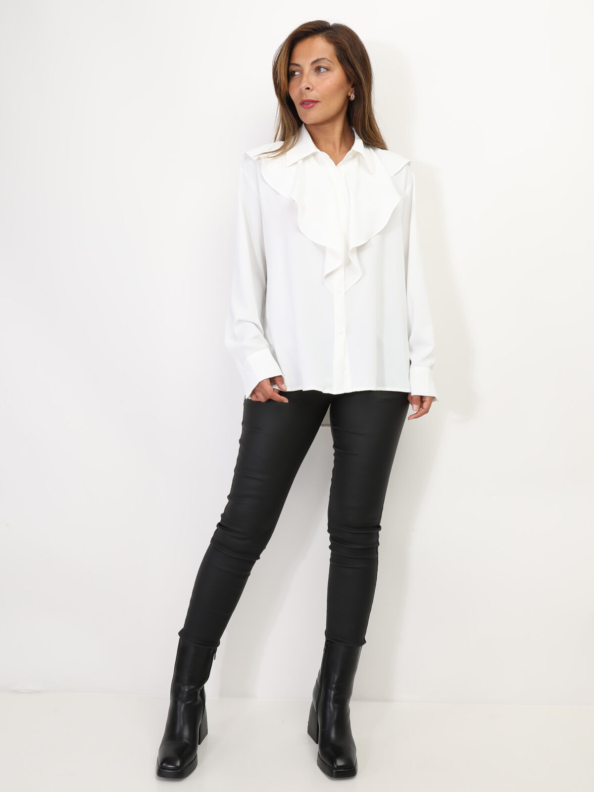Chemise fluide à col jabot- Blanc