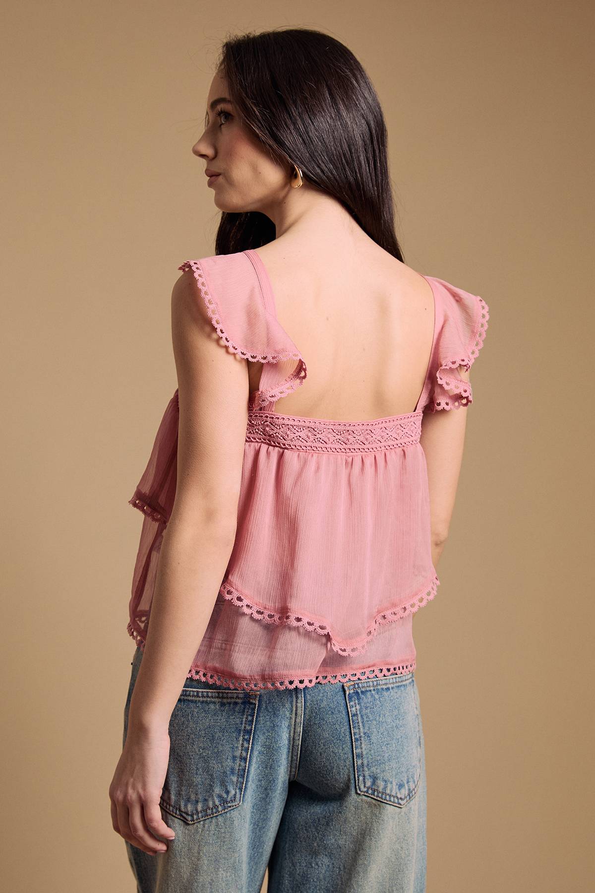 Oasis Haut Camisole Western À Manches À Volants Étagés