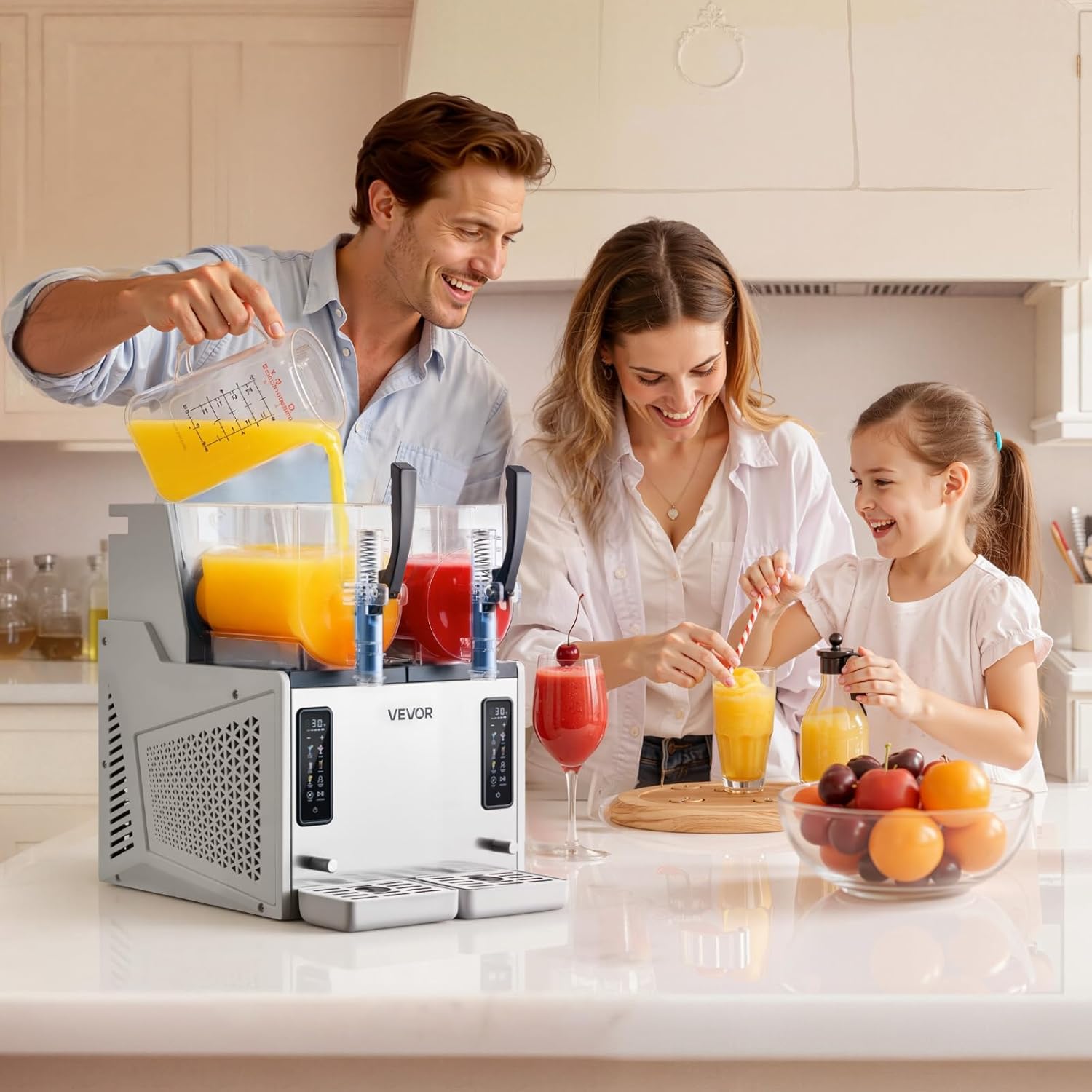 VEVOR Slush Maschine 2 x 3 L, Slusheis Eisbereiter 450 W (kein Eis nötig), Elektrische Margarita-Maschine mit Selbstreinigungsfunktion, Geeignet für Frozen Margaritas Frappés Milchshakes Shakes