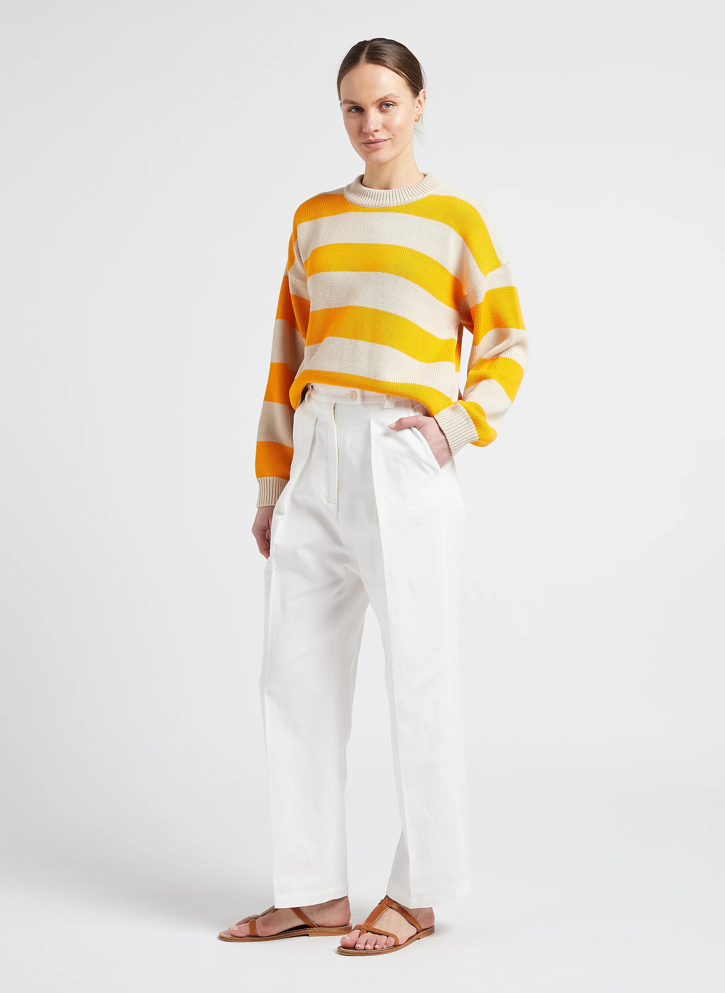EMANUELLE - Pull col rond rayé en coton bio | Multicolore