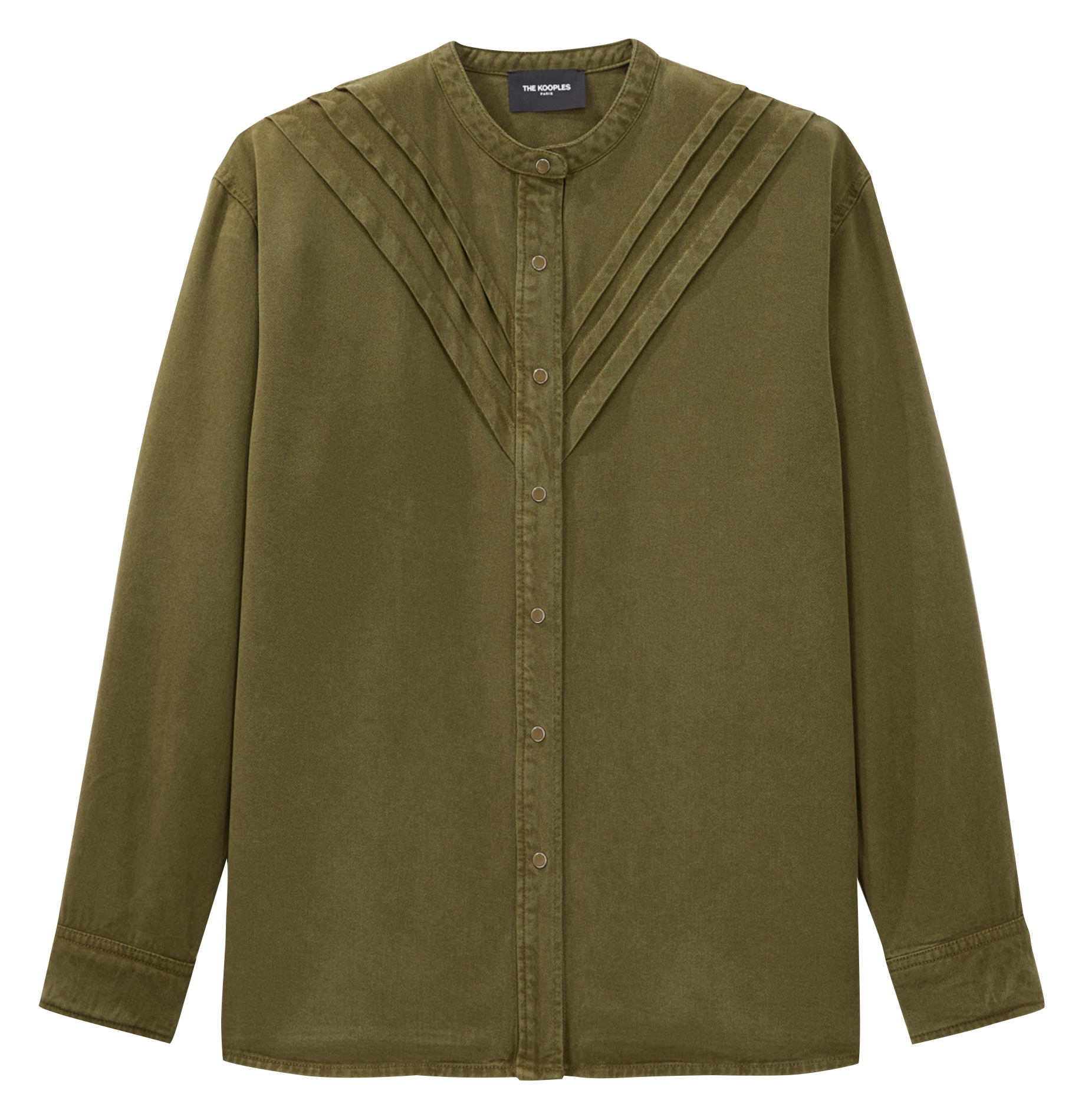 Chemise col rond à volants en lyocell| Vert