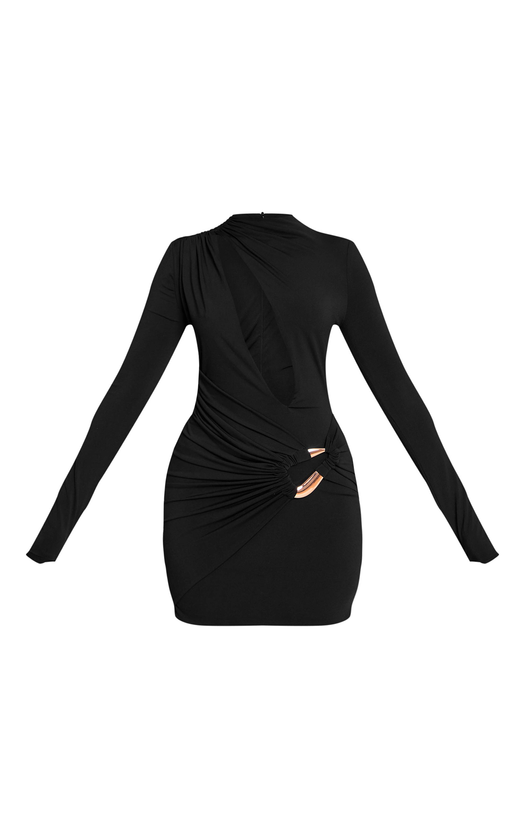 Noir Robe Moulante PLT Label À Décolleté Plongeant Avec Détails De Finition Double Couche En Tissu Slinky Naturel