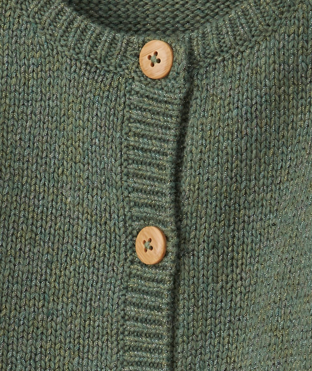 GILET BOUTONNÉ VERT BRILLANT BÉBÉ FILLE EN FIBRES RECYCLÉES