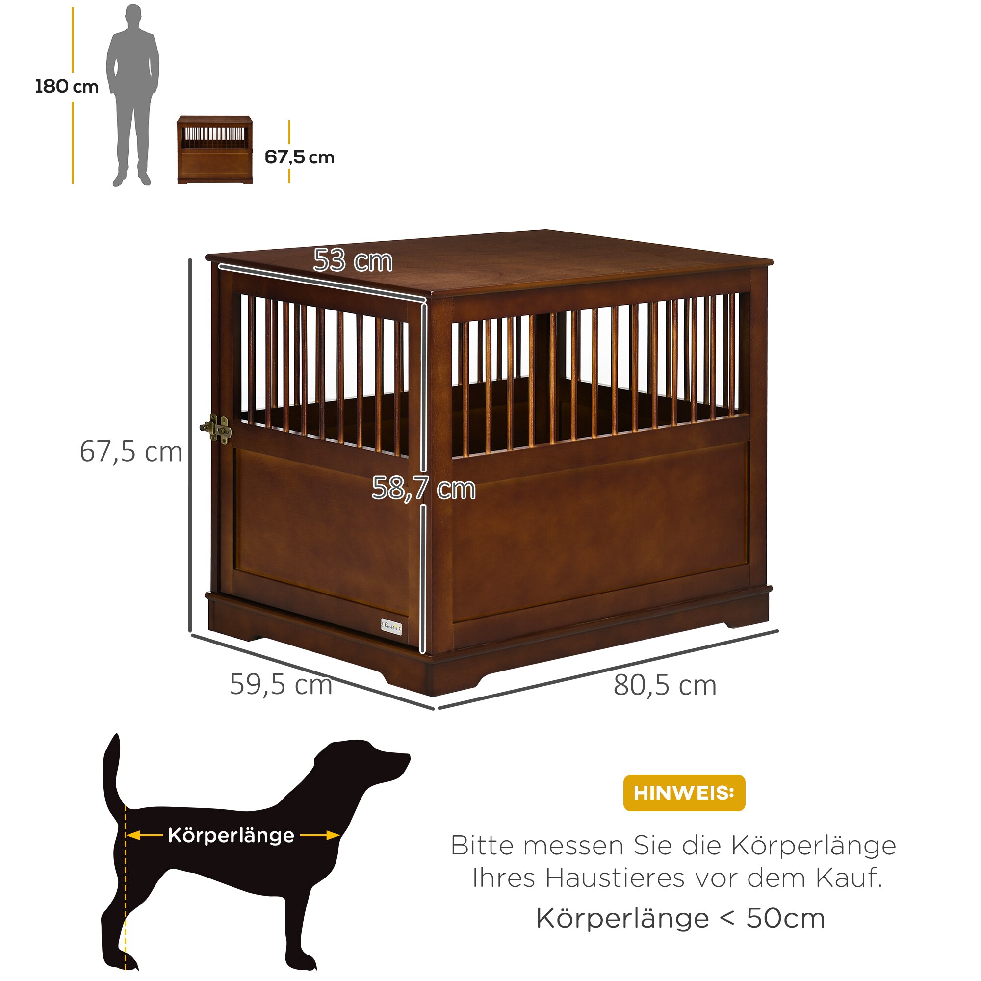 PawHut Hundekäfig mit Holzdesign braun 80,5L x 59,5B x 67,5H cm