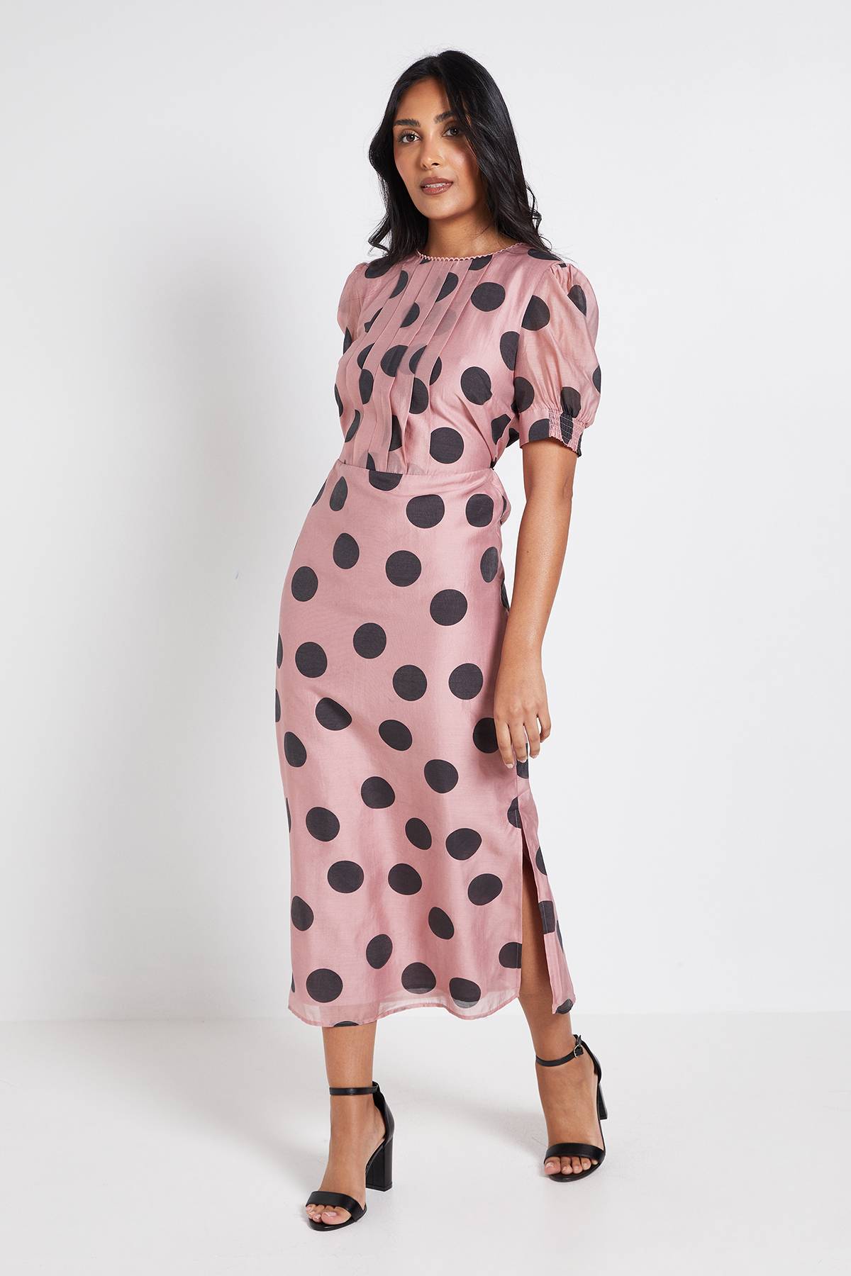 Wallis Robe Midi Petite À Manches Bouffantes Avec Détail Plissé