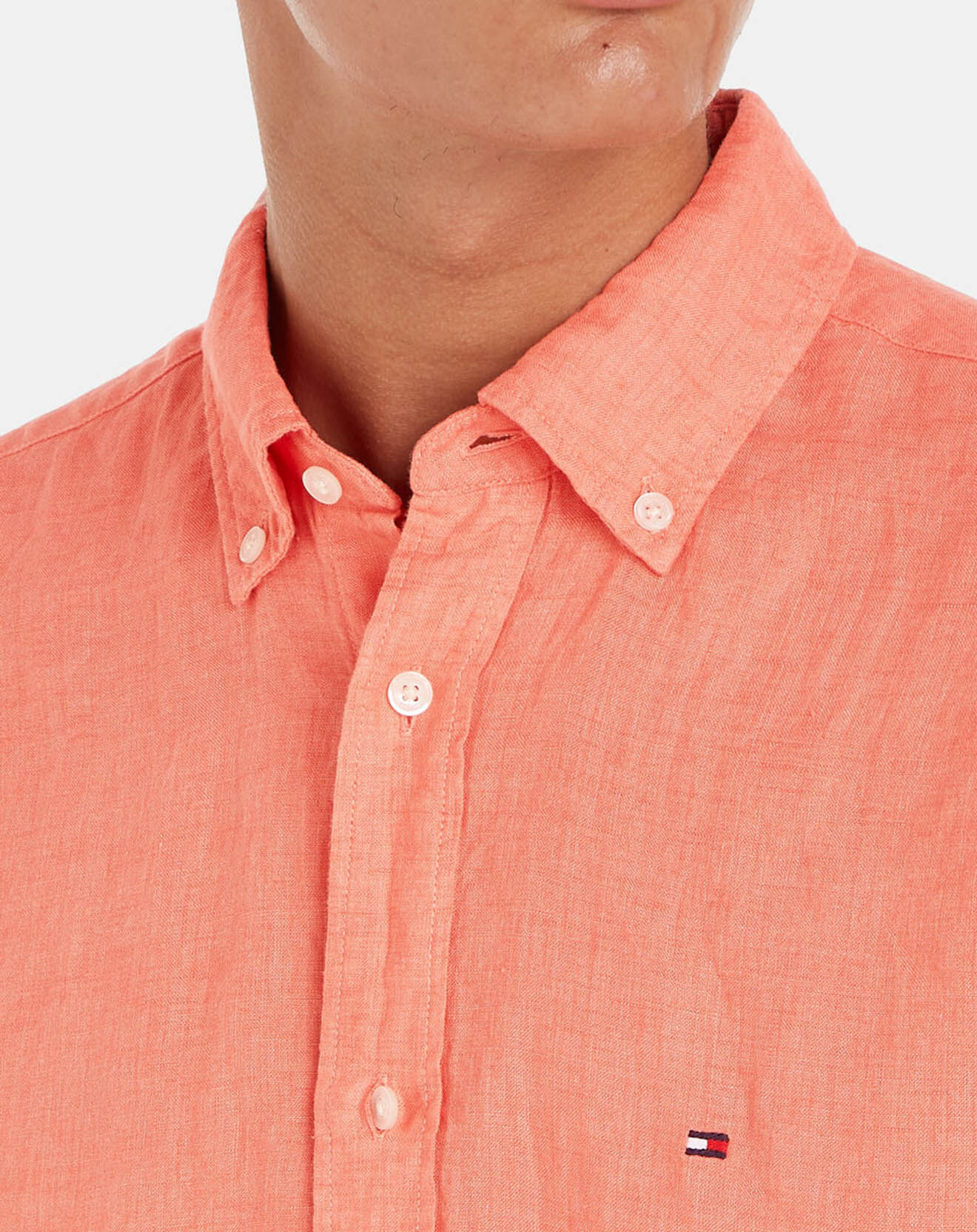 Tommy Hilfiger Chemise droite 100% Lin Pigment Dyed abricot