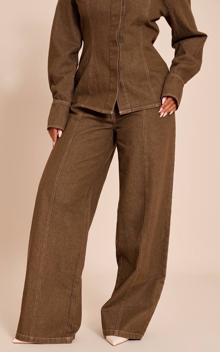 Kaki Pantalon Droit En Sergé Avec Couture Frontale Façonnante