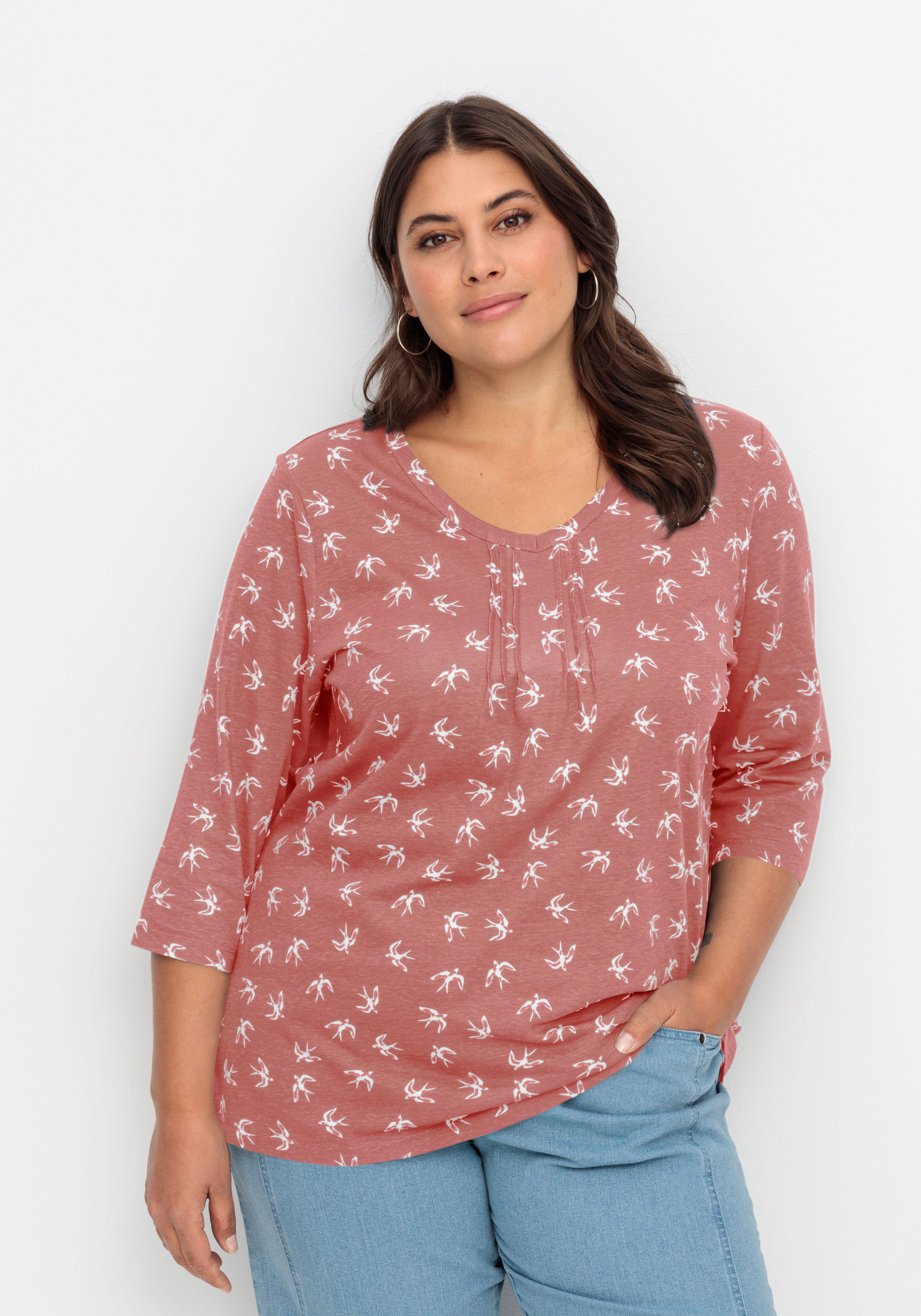 3/4-Arm-Shirt in leichter A-Linie, mit Schwalbenprint