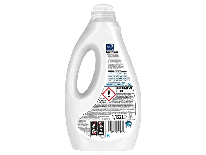 Omo Flüssigwaschmittel Universal Clean 2 x 1.132 l Flüssigwaschmittel universell einsetzbar für alle Textilien