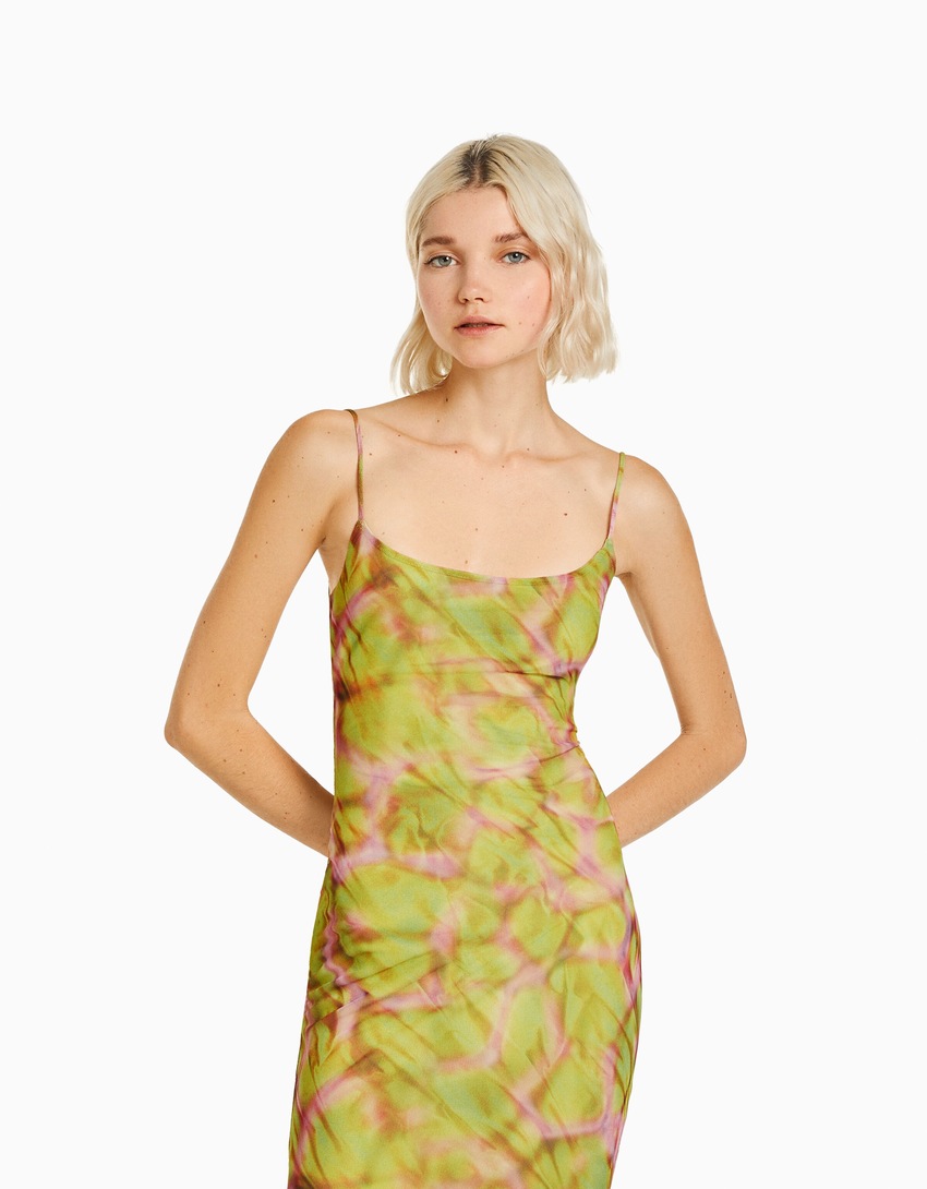 Vestido longo estampado com alças