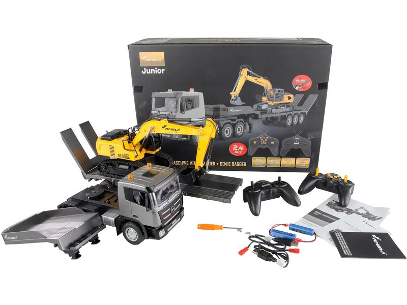 Amewi Lastwagen G836E Zugmaschine und Bagger Set RTR Tieflader/Bagger-Set G836E/G041E 1:24 RTR