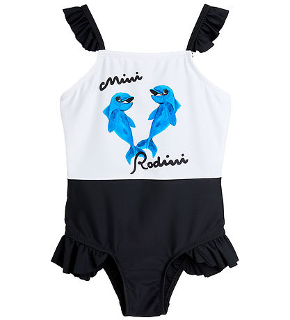 Mini Rodini Badeanzug - UV 50+ - Delfine Frill - Weiß/Schwarz