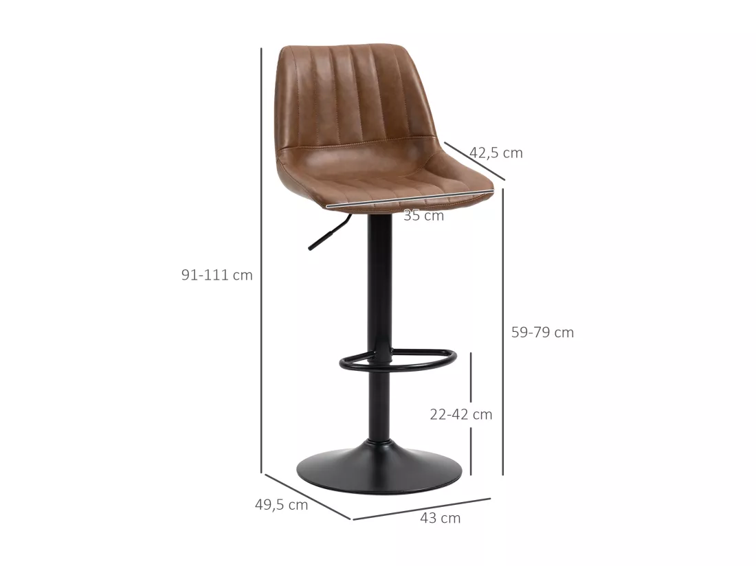 Lot de 2 tabourets de bar Vintage pivotant réglable - repose-pied - revêtement synthétique marron