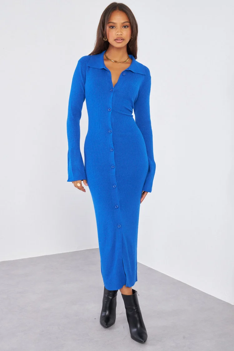 Robe chemise bleu foncé à boutons
