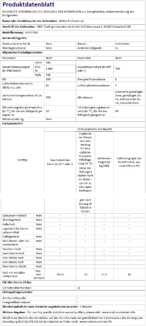 METRO Professional Gefriertruhe GHF2700S, 700 L, 125 W, Tiefkühltruhe, 3 Ablagekörbe, Türschloss, Temperaturalarm, Rollen, Weiß