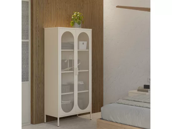 Zio - Vaisselier 2 portes en métal H170cm - Beige