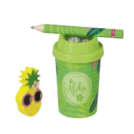 BRUNNEN Dosenspitzer mit Bleistift und Radierer „Tropical“ 6,5 x 4,5 cm, sortiert