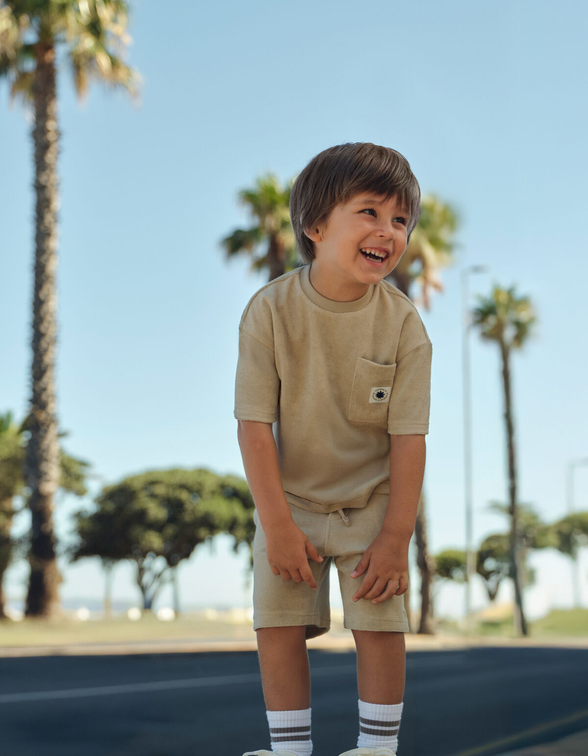 Towelling Relaxed T-shirt Beige