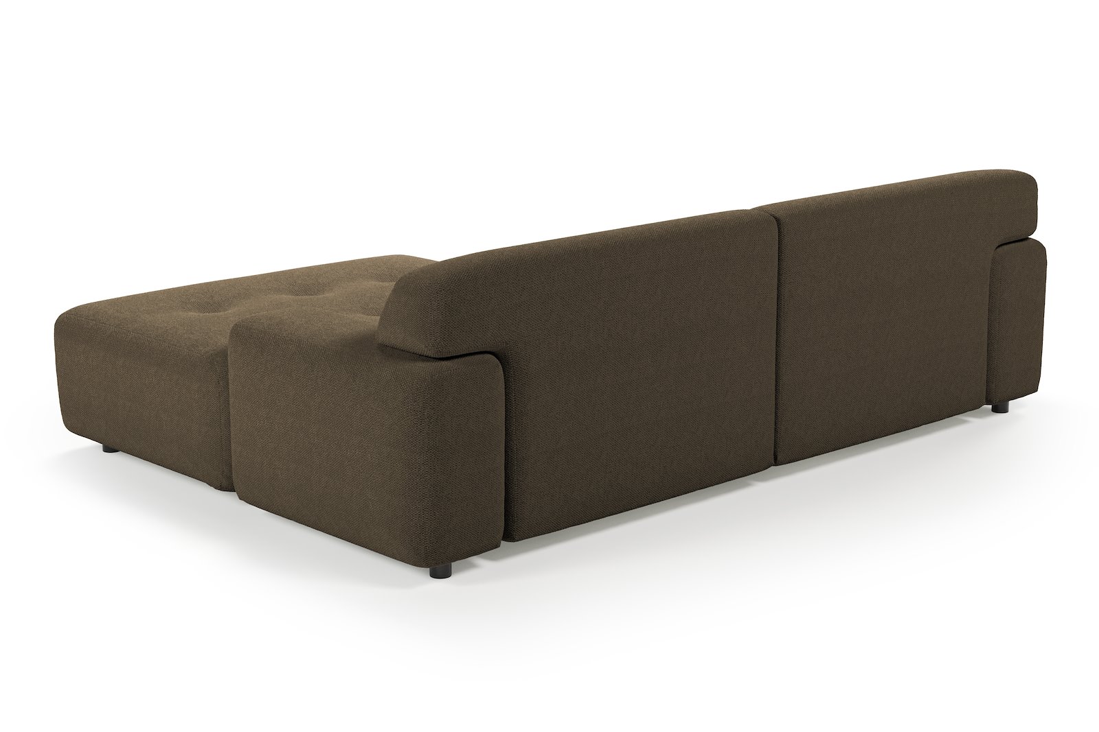 Bob sofa 1,5-seter med sjeselong venstre. Tekstil Mito 176 Dark Brown med sorte ben.