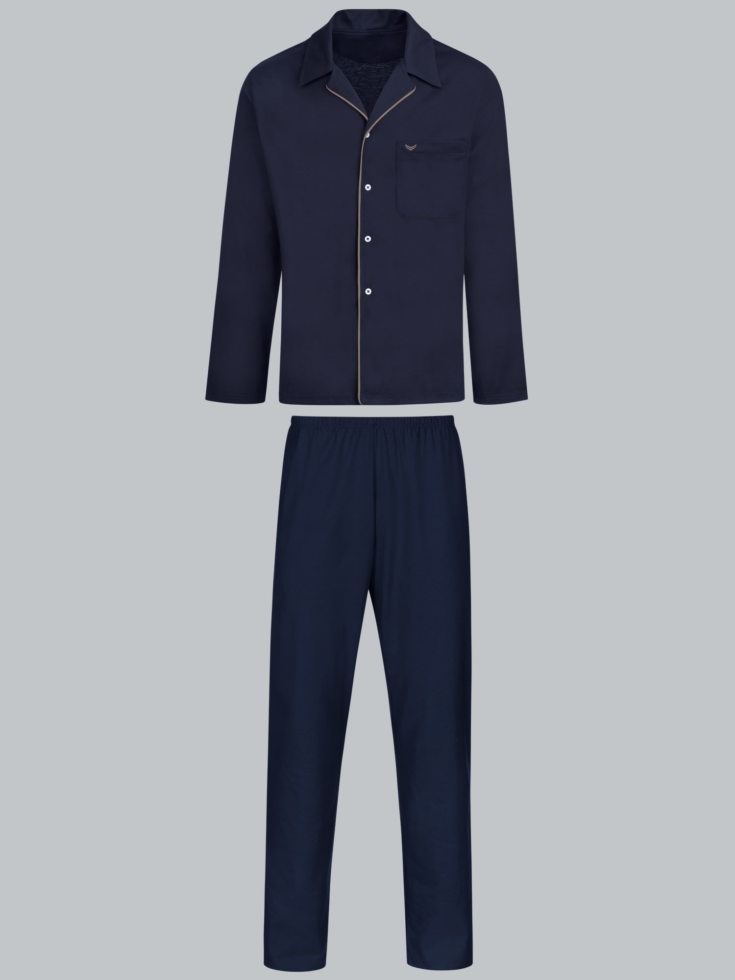 Schicker Schlafanzug mit elegantem Kragen und Knopfleiste Navy