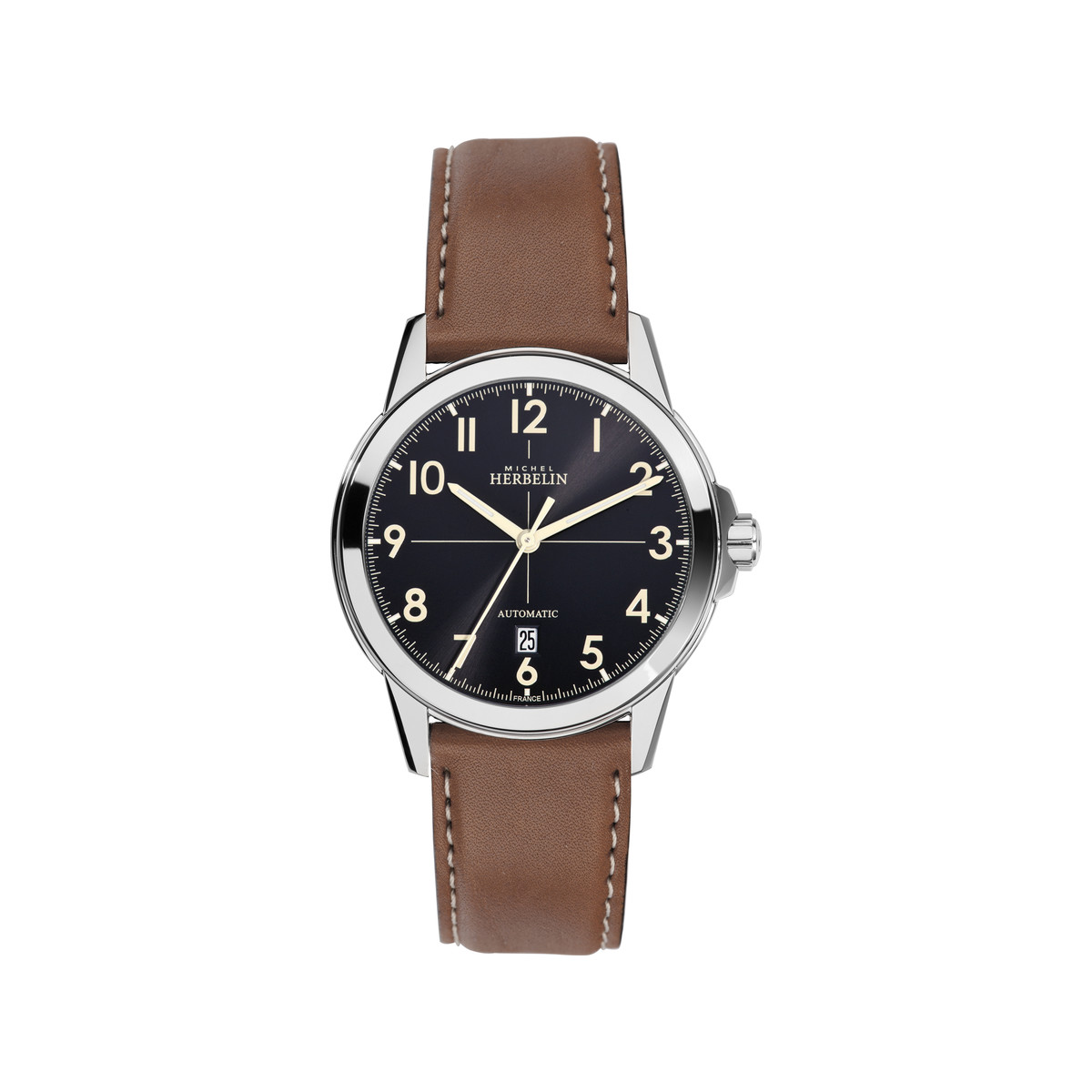 Montre Herbelin Ambassade homme automatique acier bracelet cuir marron