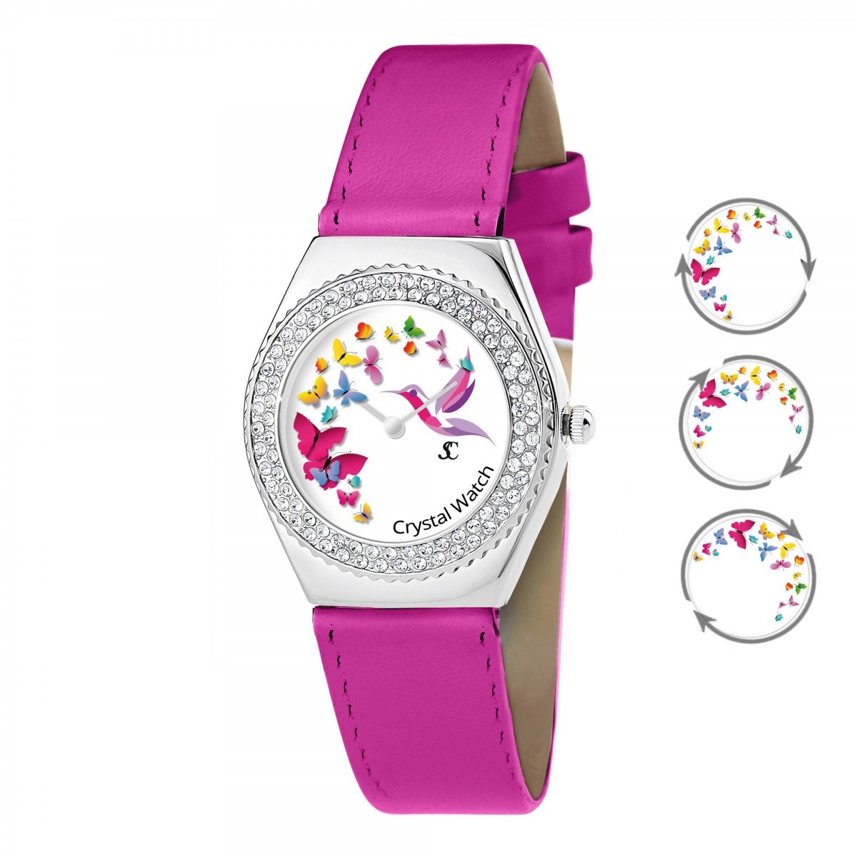 Montre Alysson papillons à mouvement tournant SC Crystal ornée de Cristaux scintillants