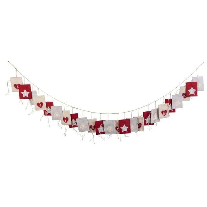 Adventskalender Säckchen - braun/rot/grau - ca. 220 x 14 cm