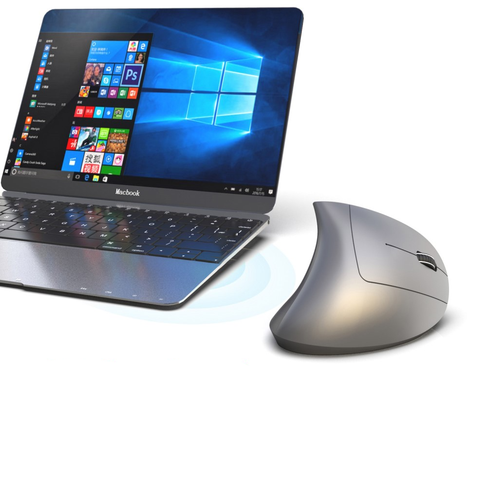 Ergonomische Optische Wireless Bluetooth Maus mit 2400 DPI mit 5 Tasten (Batteriebetrieben) - Grau
