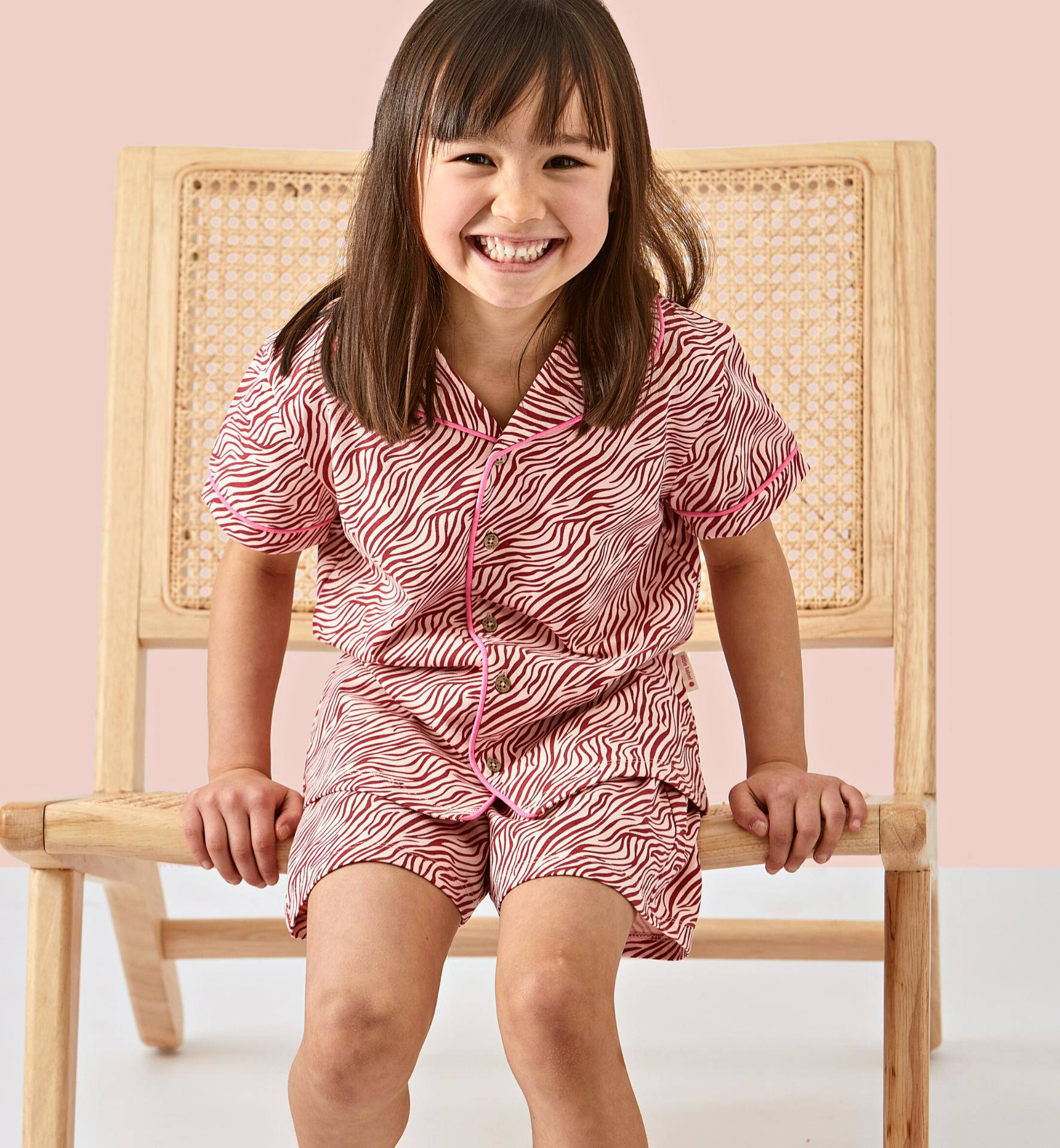 Little Label shortama met all over print van katoen roze/rood
