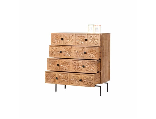 BOIS ET CHIFFONS CONCEPT - Commode sculptée 4 tiroirs - manguier sculture