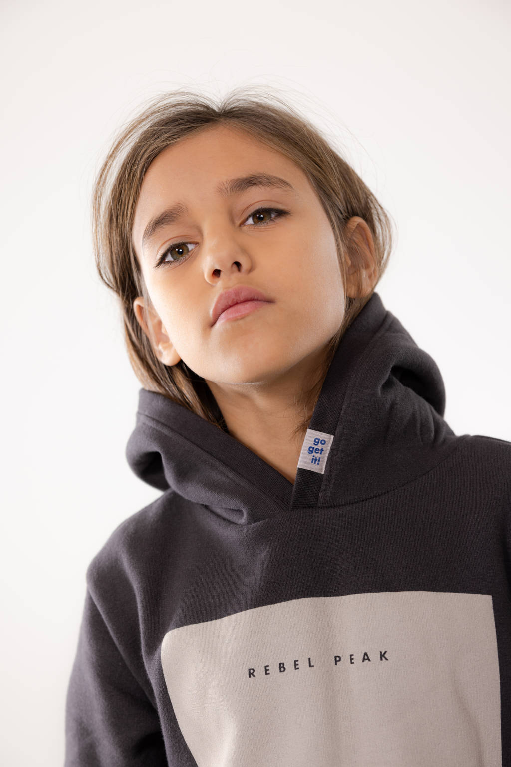 Blue Rebel hoodie Kody met printopdruk donkergrijs/ecru
