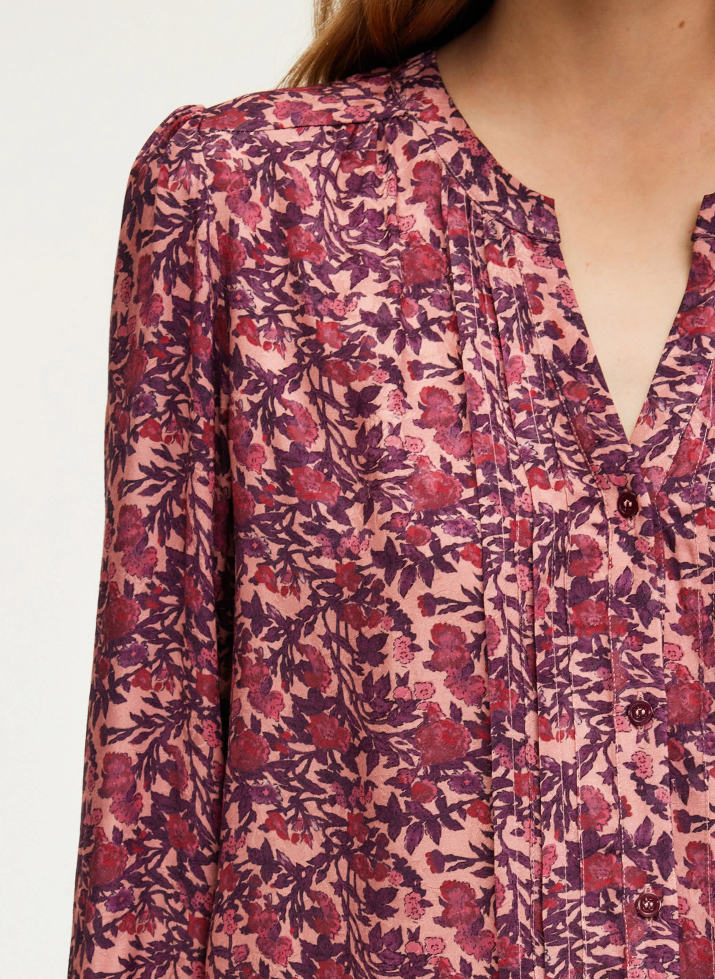 BELISSANDE - Chemise col tunisien droit imprimée | Rose