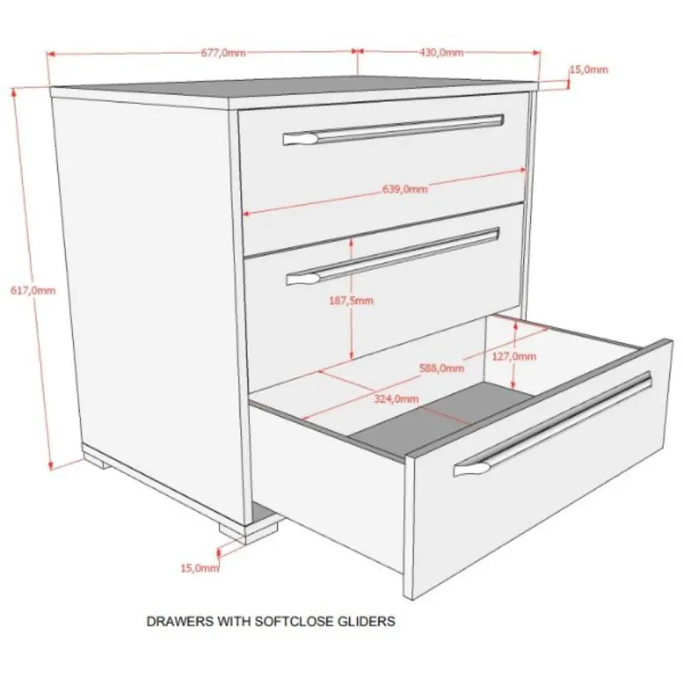 Ladekast Sammie 68x43x61cm - 3 lades - eikdecor