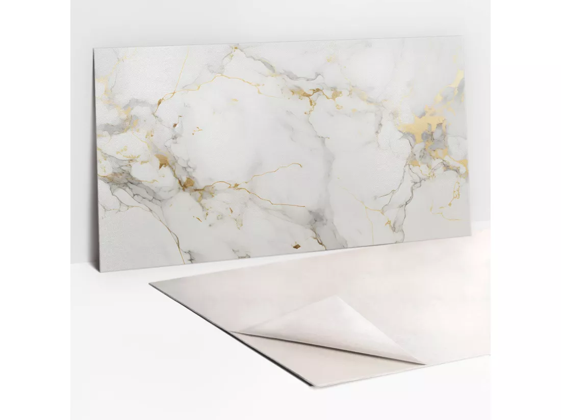 Panneaux muraux autocollants en vinyle imperméable - Marbre élégant et or 100 x 50 cm