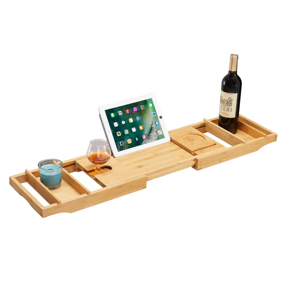 Badplank met Boekenhouder – Uitschuifbare Bad Brug – 75 tot 109 cm Breed