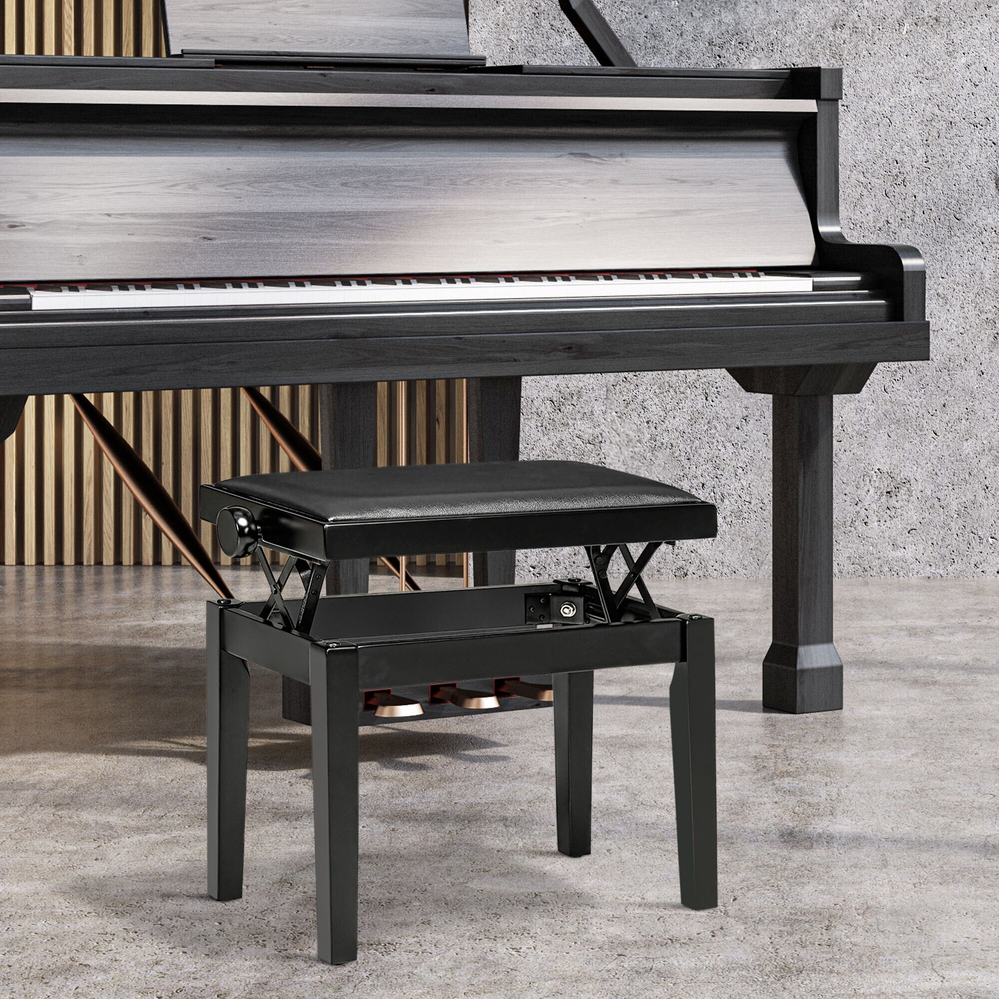 HOMCOM Klavierhocker mit rutschfesten Fußpads schwarz 63L x 33B x 45-56H cm