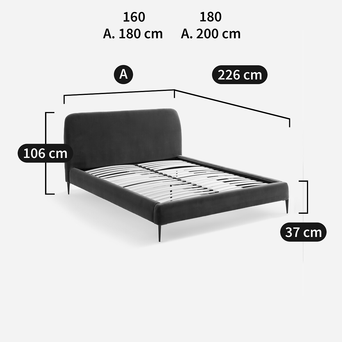 AM.PM<br>Cama de casal em veludo, design de E. Gallina, Oscar