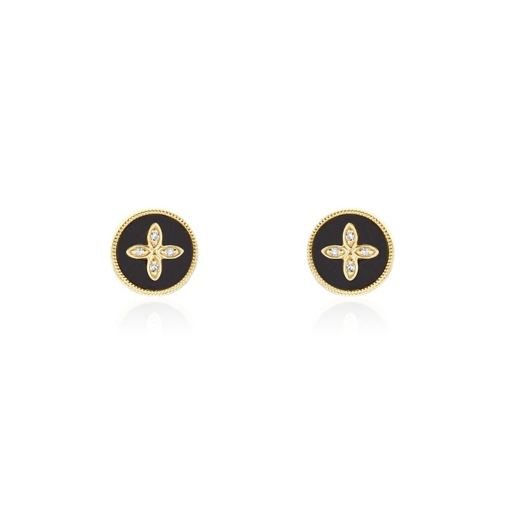 Boucles D'oreilles Puces Talisman Or Jaune Agate Diamant