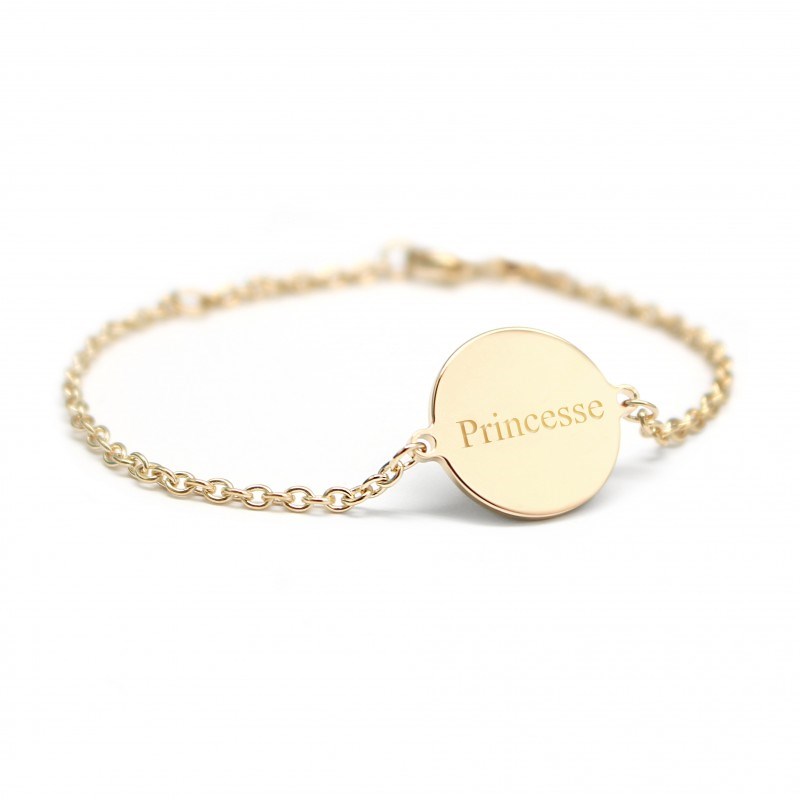 Bracelet chaine médaille plaqué or enfant - gravure PRINCESSE