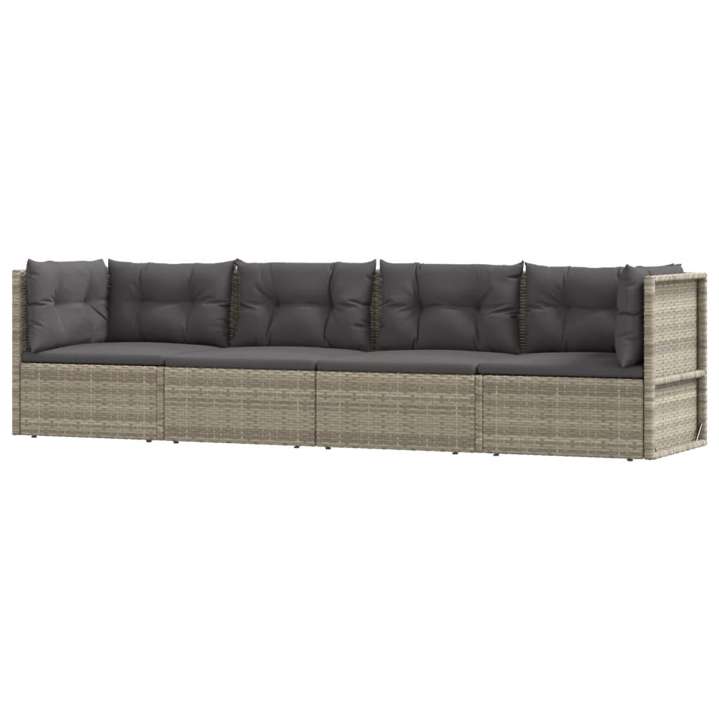 Salon de jardin meuble d'extérieur ensemble de mobilier 4 pièces avec coussins gris résine tressée