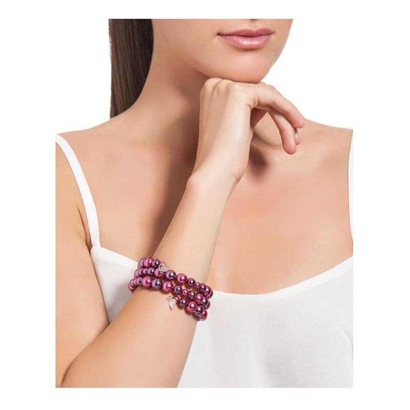 Bracelet 3 Rangs en Perles Roses et Plaqué Rhodium