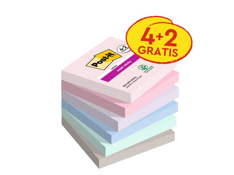 Post-it Notizzettel Super Sticky Promotion 7.6 x 7.6 cm, 6 6 Post-it Blöcke, 4   2 Gratis