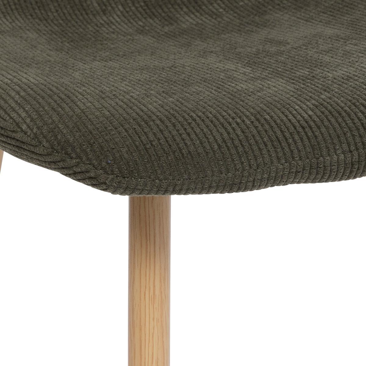 CHAISE ROKA VELOURS COTELE PIEDS IMITATION CHENE KAKI