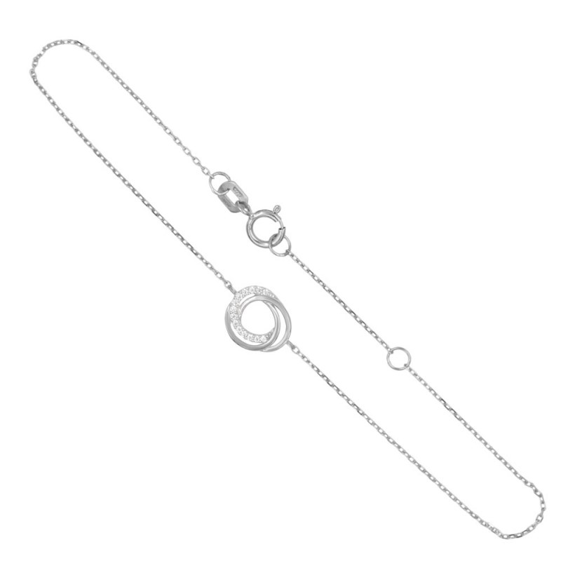 Bracelet Or Blanc - Anneaux Enlacés Sertis de Zirconiums