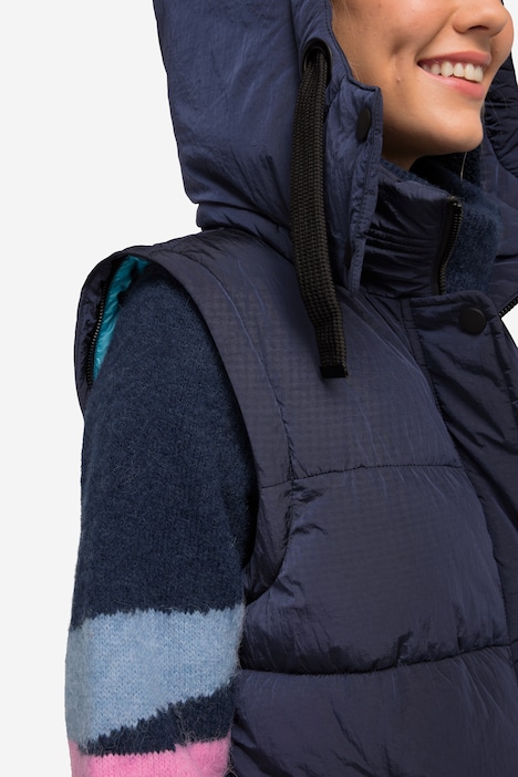 2-in-1-Steppmantel, Langarm abzippbar, Kapuze abzippbar, verdeckter Zipper