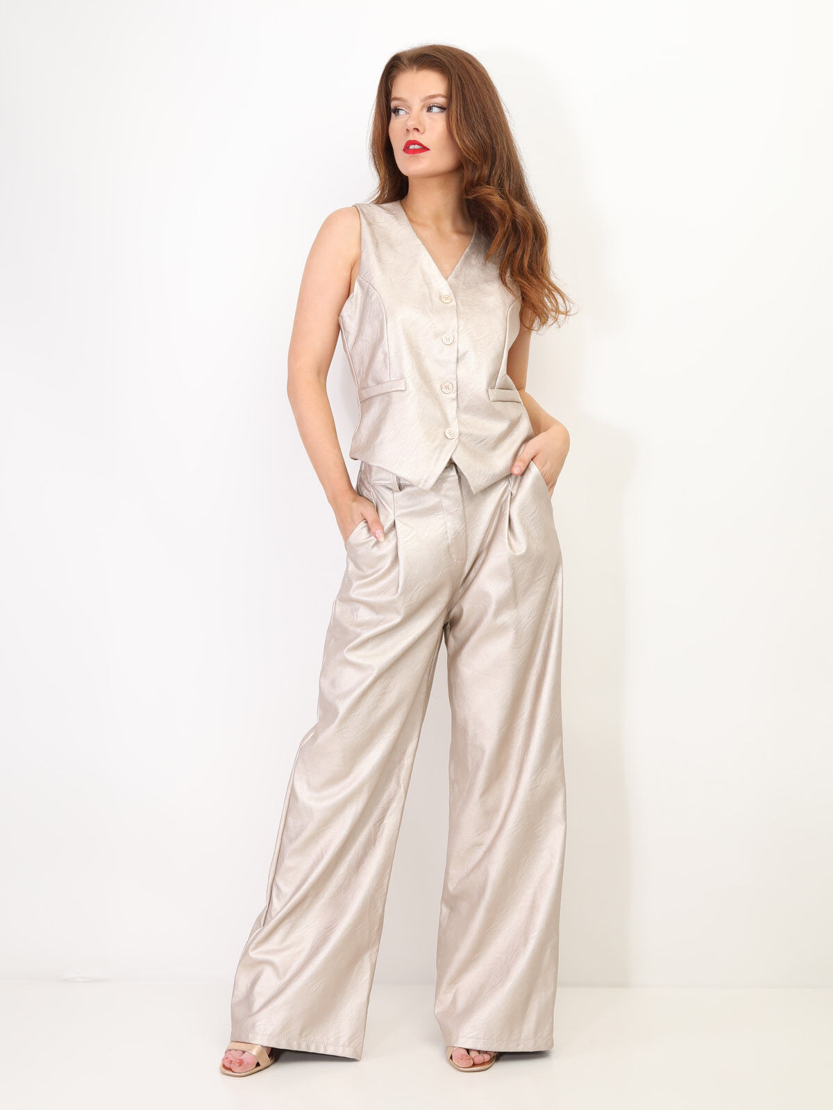 Gilet sans manches en simili- Beige